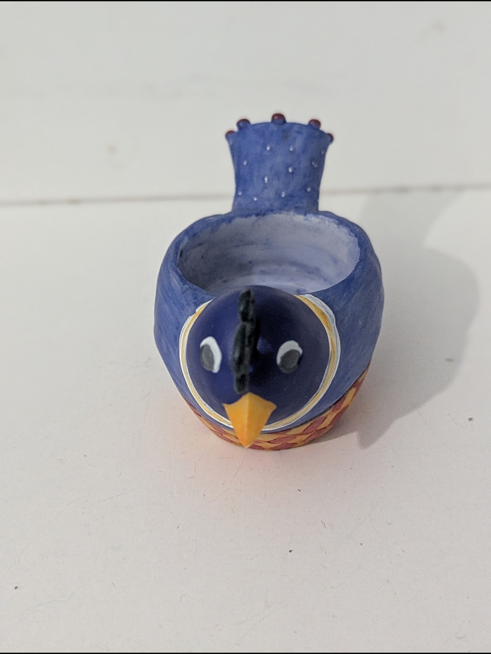 Whimsical Handpainted Decorative Blue Bird Tealight Holder Checkerboard Detail - Picture 4 of 11